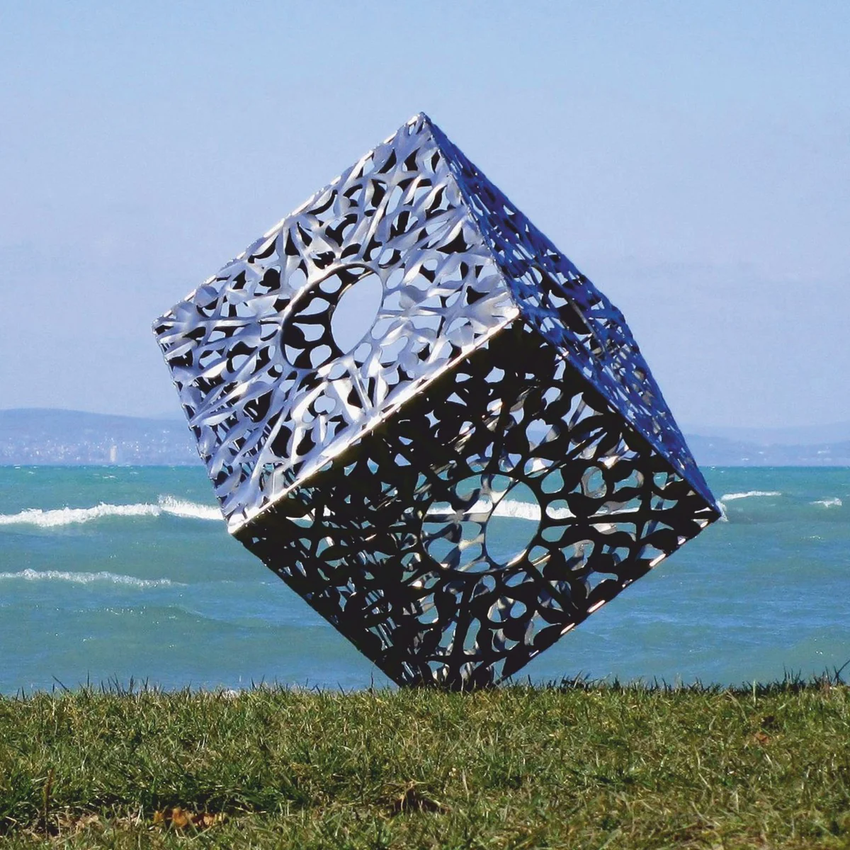 Casa Padrino escultura acero inoxidable de decoraci¨®n de jard¨ªn de lujo cubo plata A. 86 cm - Esculturas de metal