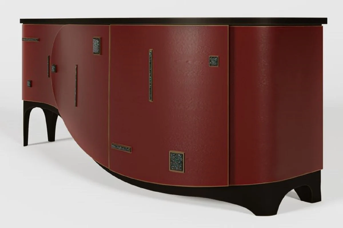 Casa Padrino aparador Art Deco de lujo rojo / negro / lat¨®n 195 x 55 x A. 75 cm - Gabinete noble de madera maciza - Muebles Art D¨¦co - Muebles de hotel - Muebles de lujo