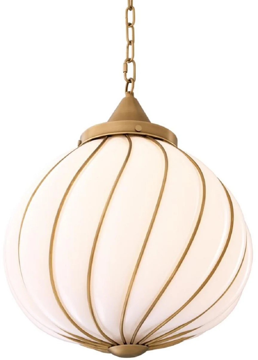 Casa Padrino araña de lujo latón antiguo / blanco Ø 43 x H. 50 cm - Colección de Lujo