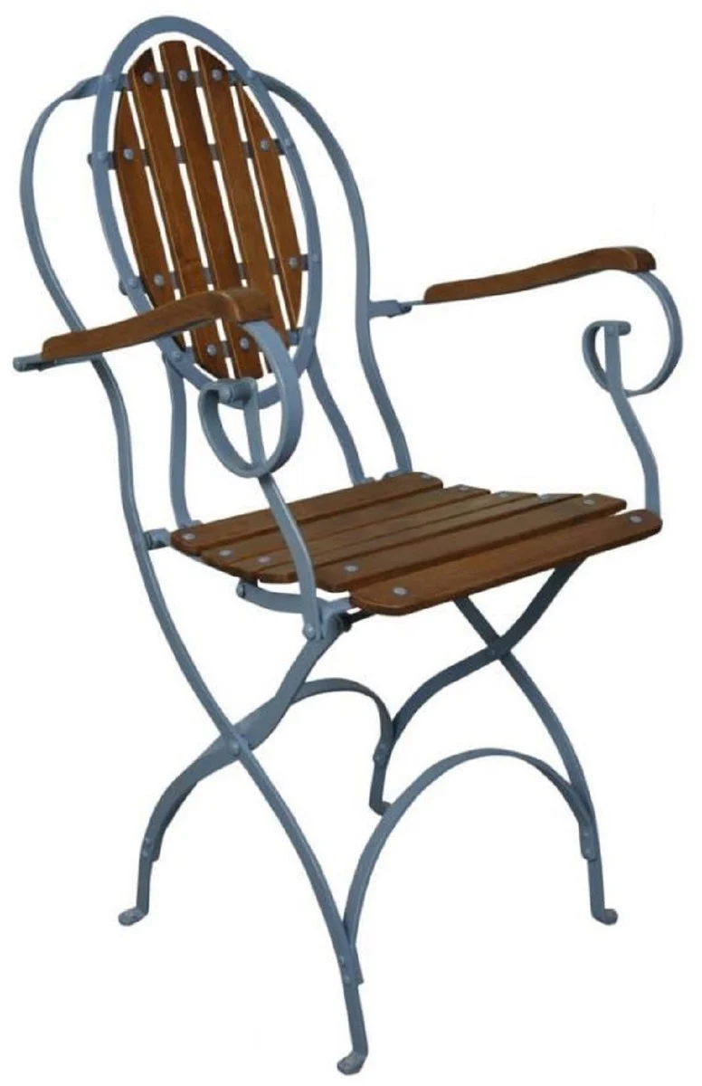Casa Padrino conjunto de 4 sillas de jard¨ªn Art Nouveau con reposabrazos azul claro / marr¨®n oscuro - Sillas de jard¨ªn plegables Art Nouveau - Muebles de jard¨ªn nost¨¢lgicos - Muebles gastronom¨ªa
