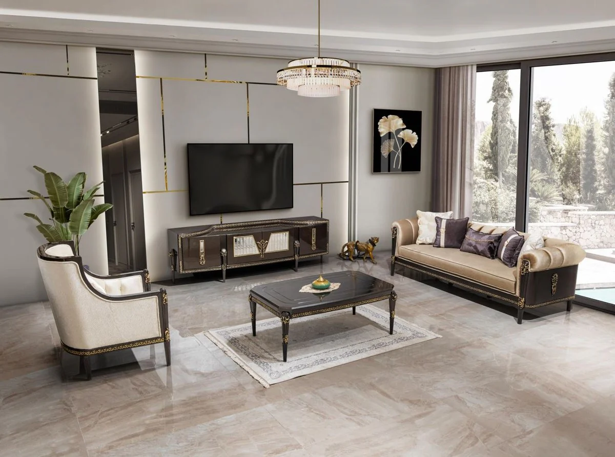 Casa Padrino mesa de centro barroco de lujo marr¨®n oscuro / oro 132 cm - Muebles Barrocos