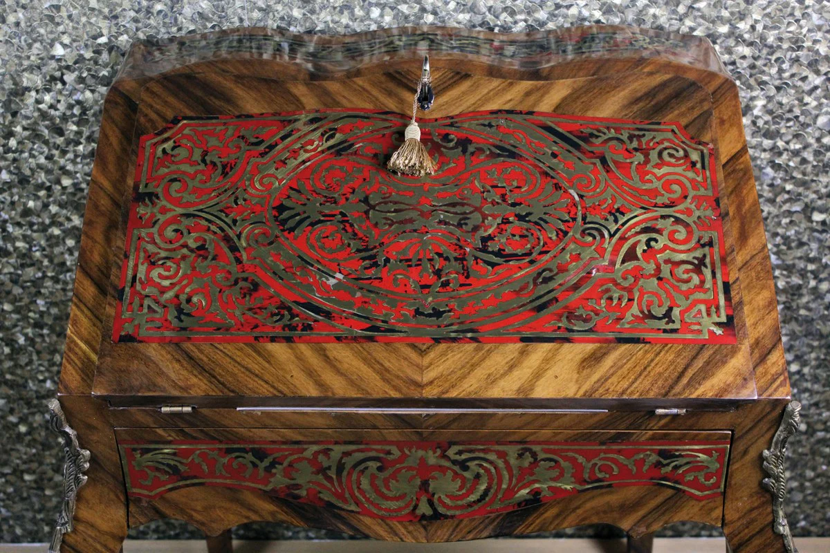 Casa Padrino Baroque Secretary Mahogany Brown Boulle Inlaid B 74 x H 91 x D 38 cm- Secretary Antique style