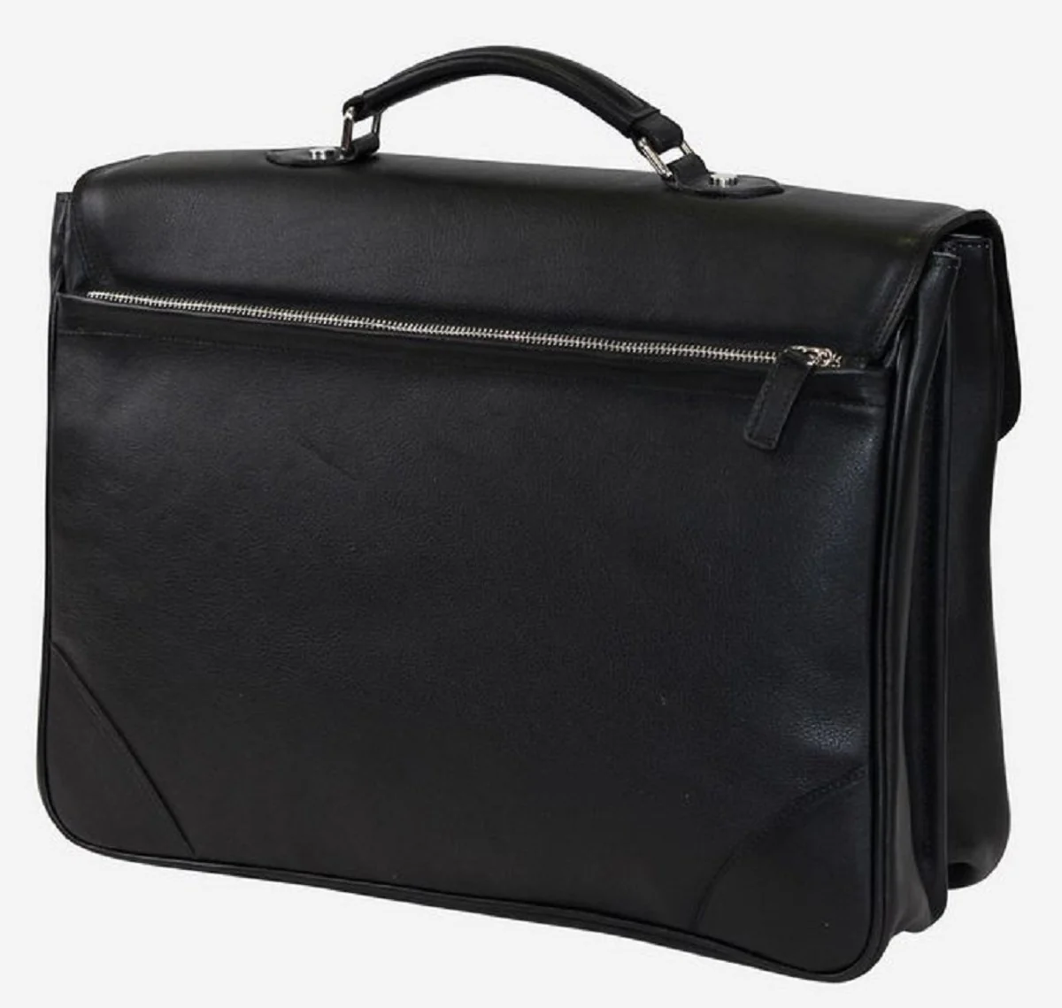 Casa Padrino malet¨ªn de cuero aut¨¦ntico de lujo negro / plata 42 x 16 x A. 29 cm - Malet¨ªn para port¨¢til de hombre hecho de cuero de alta calidad - Accesorios de Lujo para Hombre