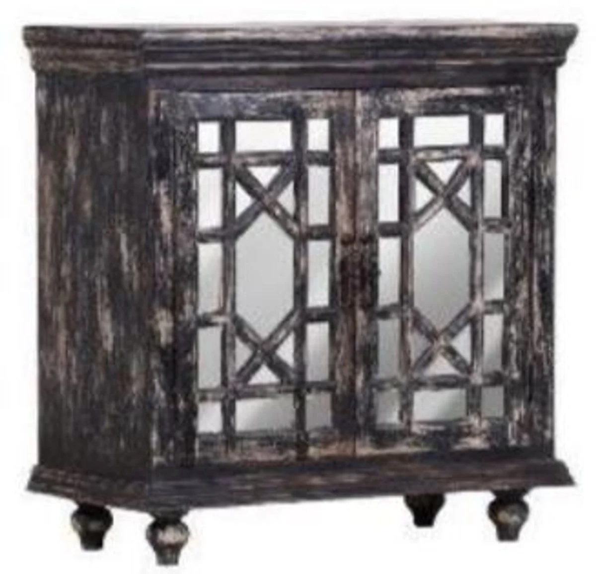 Casa Padrino armario de estilo campestre negro vintage 90 x 43 x A. 100 cm - Armario de madera maciza con 2 puertas de espejo - Muebles de Estilo Campestre