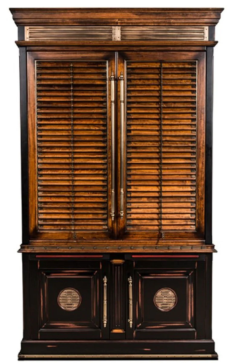 Casa Padrino armario de libros de estilo vintage de lujo marr¨®n / natural / negro 146,5 x 46 x A. 247 cm - Armario estanter¨ªa - Armario de sal¨®n - Armario de oficina - Muebles madera maciza de lujo