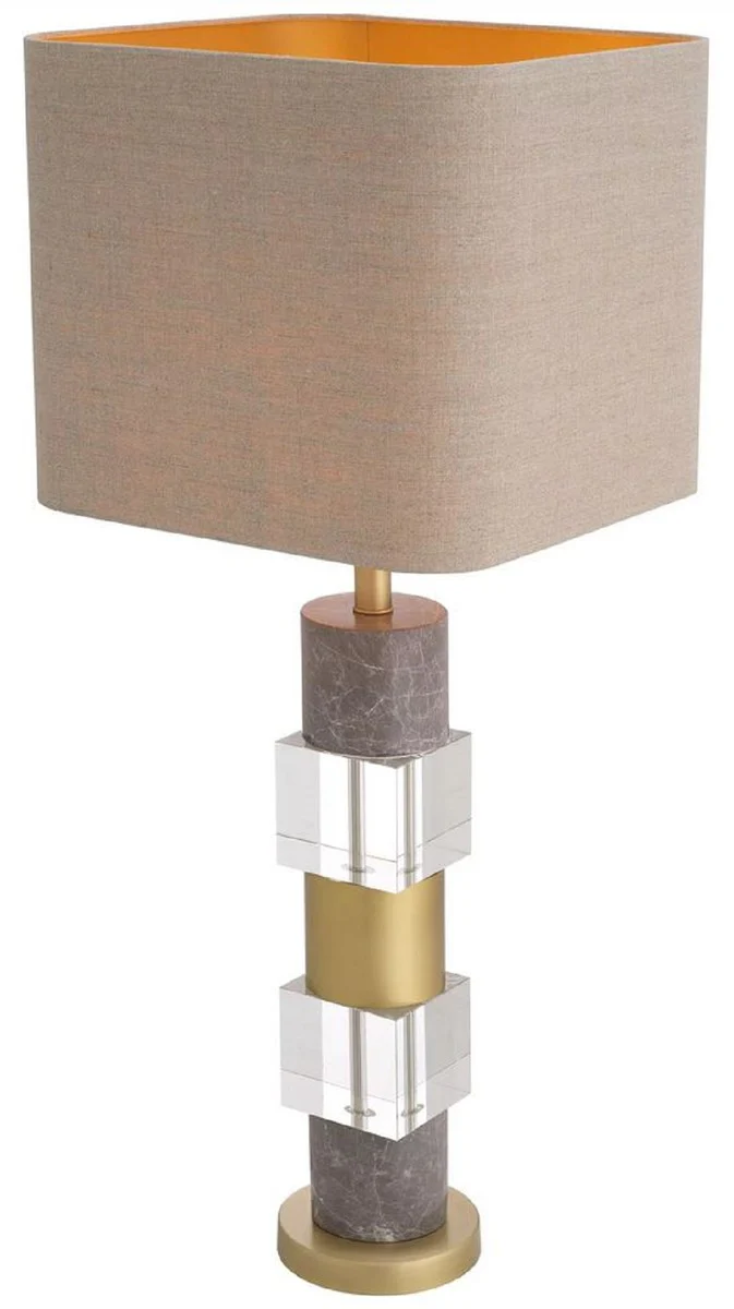 Casa Padrino lámpara de mesa de lujo latón antiguo / gris / beige 35 x 35 x A. 87 cm - Lámpara de escritorio con mármol y cristal - Calidad de Lujo