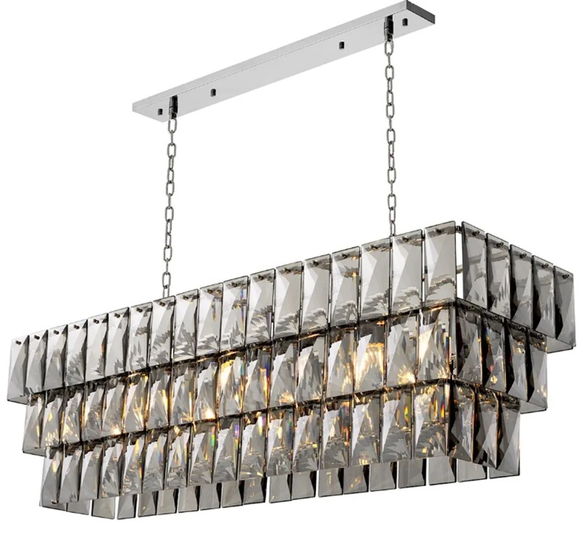 Casa Padrino l¨¢mpara de ara?a de lujo con cristal ahumado, acabado n¨ªquel L. 140 cm x P. 41 cm x A. 45,5 cm