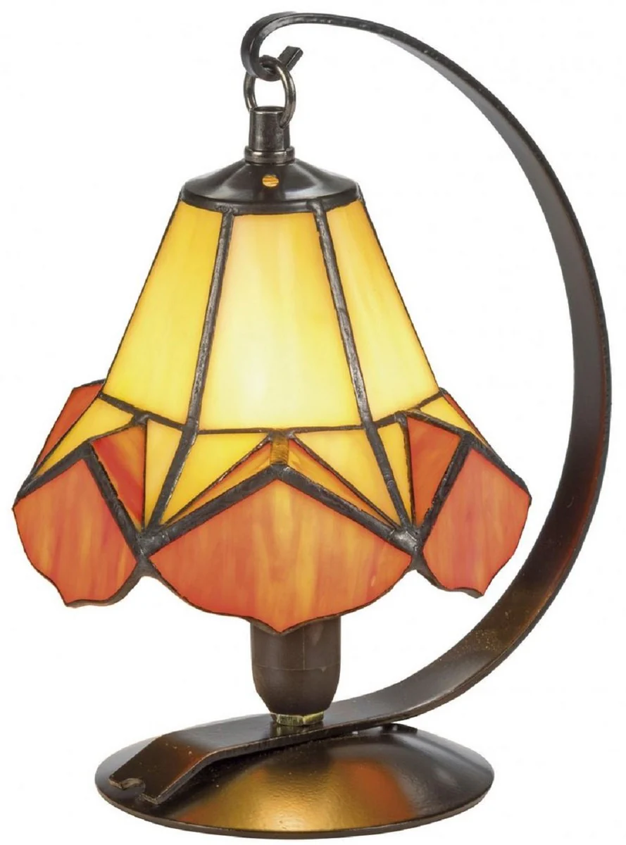 Casa Padrino Lámpara de Mesa Tiffany Amarillo / Naranja Ø 15 x H. 23 cm - Lámpara Hecha a Mano de 36 Partes