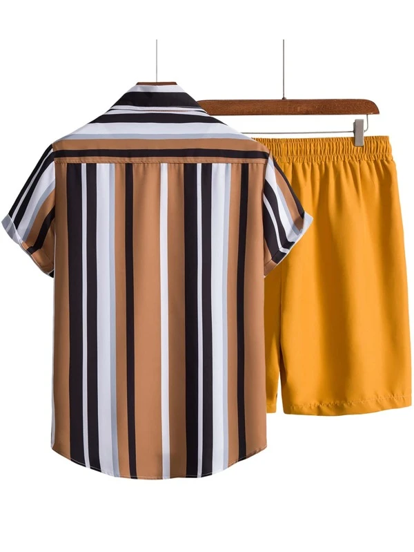 Suitmens Men's Hawaiian Print Short Sleeve Shirt Set 022