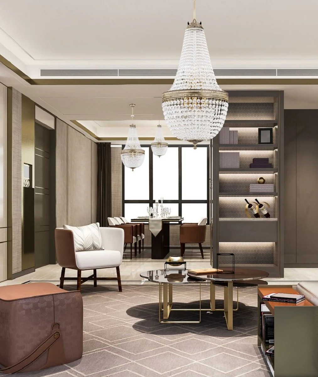 Casa Padrino araña de luces de cristal barroco de lujo latón con pátina Ø 40 x A. 95 cm - Lámpara de araña de salón redonda de estilo barroco - Noble y magnífica