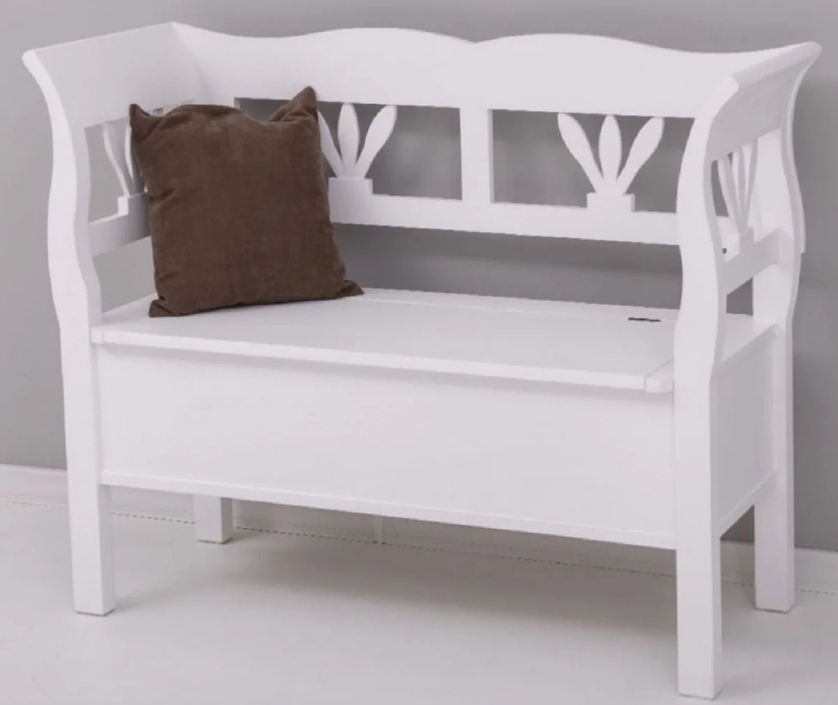 Casa Padrino banco de estilo campestre blanco 117 x 48 x A. 92 cm - Banco de madera maciza con espacio de almacenamiento - Muebles de madera maciza - Muebles de estilo campestre
