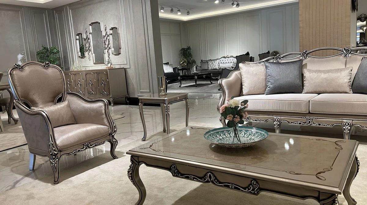 Casa Padrino mesa de centro barroco de lujo plata - Mesa de sal¨®n de madera maciza hecha a mano en estilo barroco - Muebles barrocos - Muebles de lujo en estilo barroco - Noble y magn¨ªfico