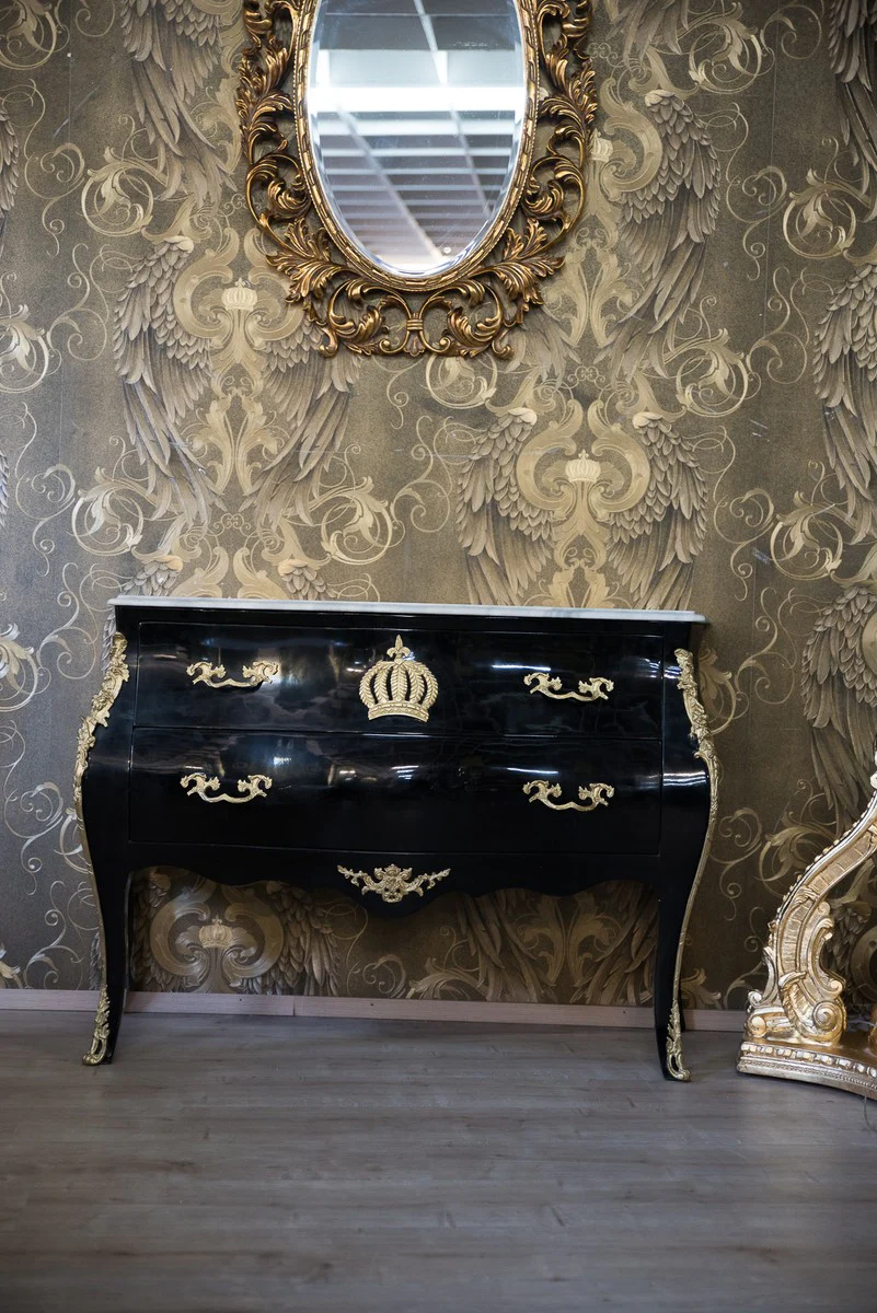 Pomp??s by Casa Padrino baroque chest with 2 drawers and marble top black / gold / white - Pomp??s baroque chest of drawers designed by Harald Gl??ckler