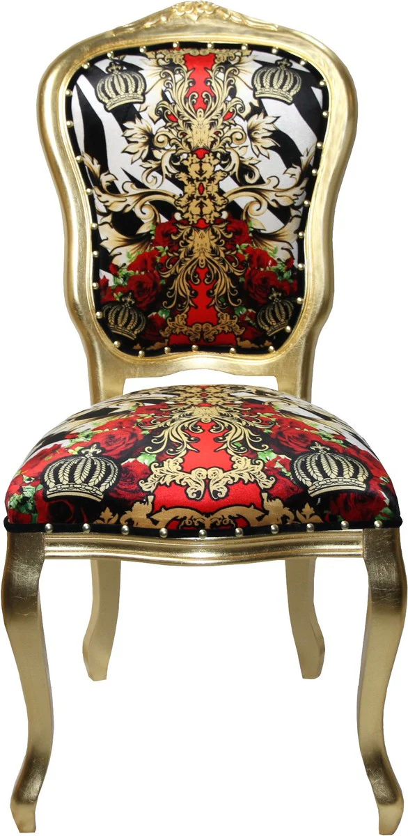 Pomp??s by Casa Padrino Luxury - Silla de comedor barroco Black / White / Red / Gold Crown - Pomp??ser Baroque Chair, dise?ada por Harald Gl??ckler