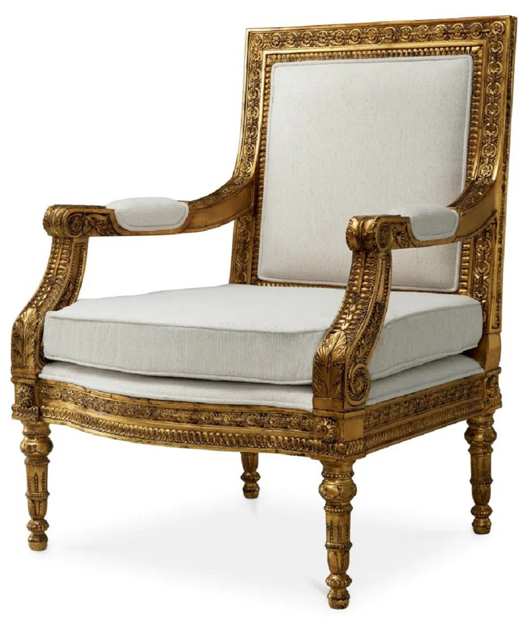 Casa Padrino sill¨®n barroco de lujo de caoba con coj¨ªn de asiento crema / oro antiguo - Magn¨ªfico sill¨®n estilo barroco para sal¨®n y hotel - Muebles barrocos para sal¨®n y hotel - Calidad de lujo