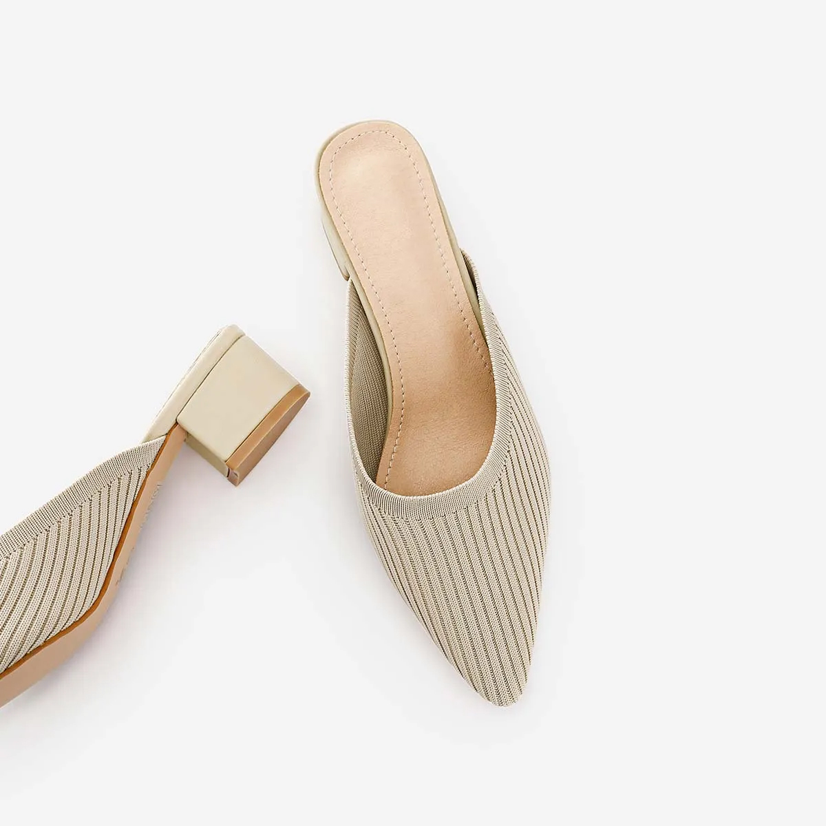 Pointed Toe Mules for Women Breathable Knit Slip-on Flat Shoes