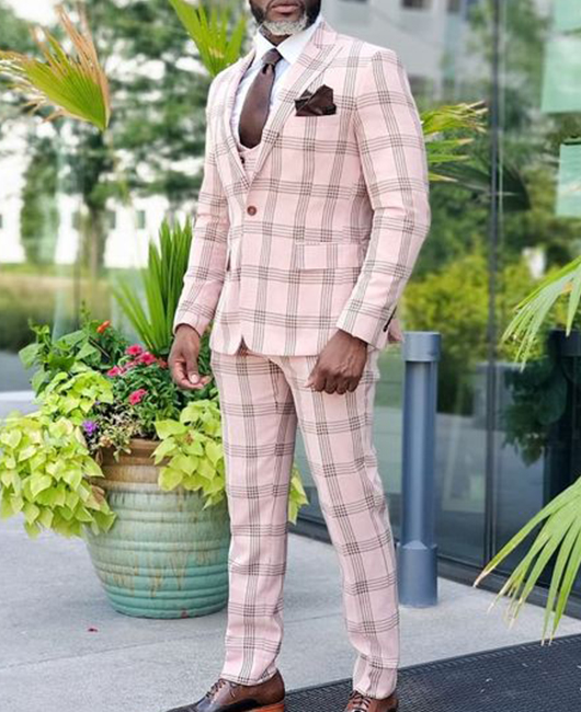 Casual Plaid Lapel Collar Pockets Blazer & Straight Pants 2Pcs Set