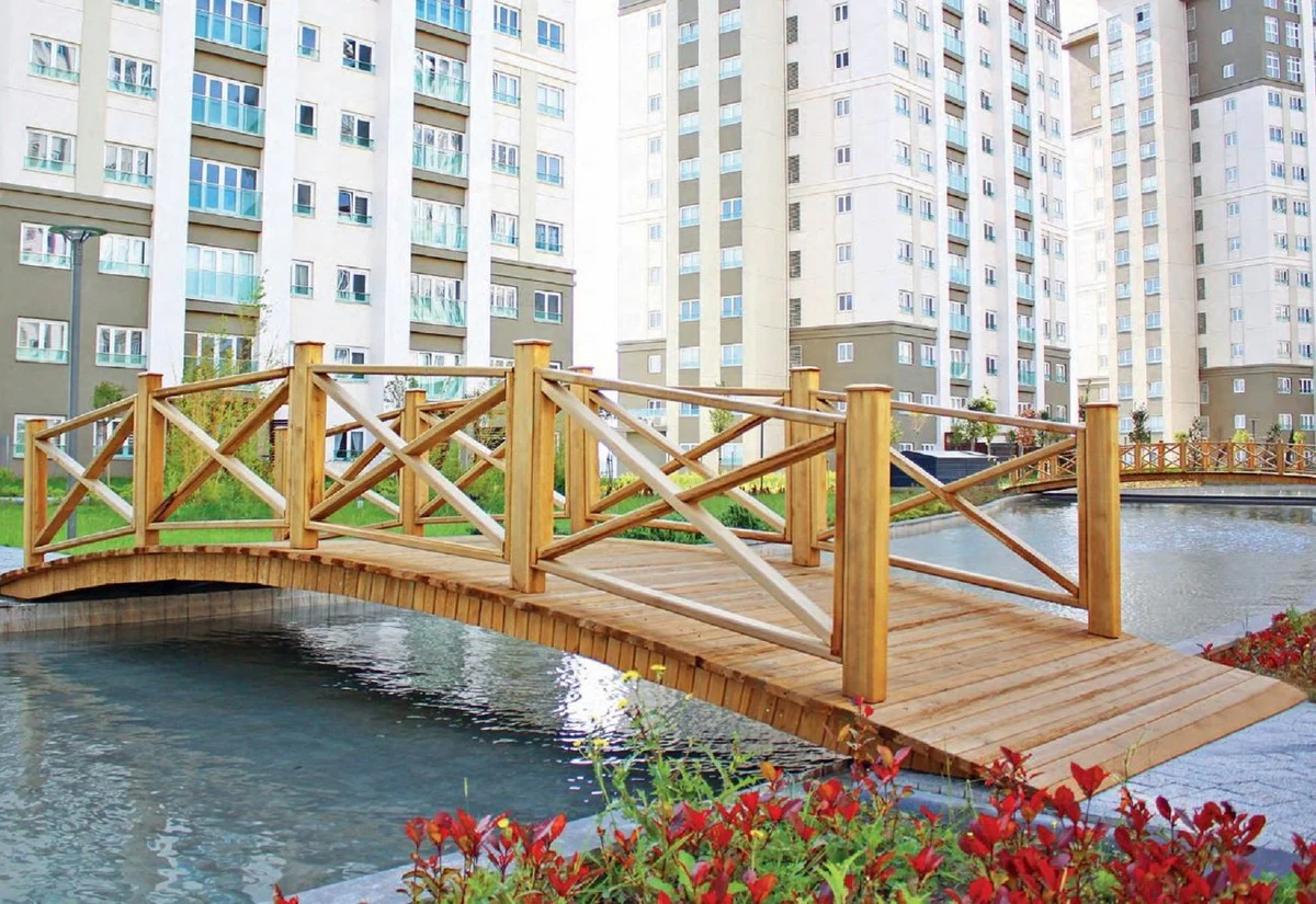 Casa Padrino puente de lujo de madera maciza con barandilla natural 504 cm - Muebles de jard¨ªn y parque