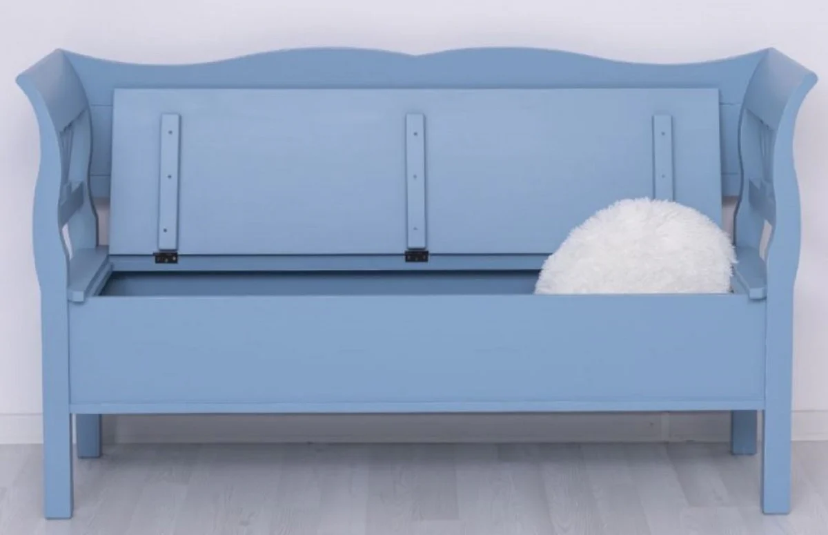 Casa Padrino banco de estilo campestre azul claro antiguo 163 x 48 x A. 92 cm - Banco de madera maciza con espacio de almacenamiento - Muebles de madera maciza - Muebles de estilo campestre