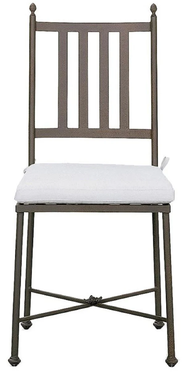 Casa Padrino conjunto de silla de jard¨ªn con cojines de asiento marr¨®n / blanco 42 x 45 x A. 103 cm - Sillas de comedor forjadas a mano - Muebles de Comedor de Jard¨ªn de Patio