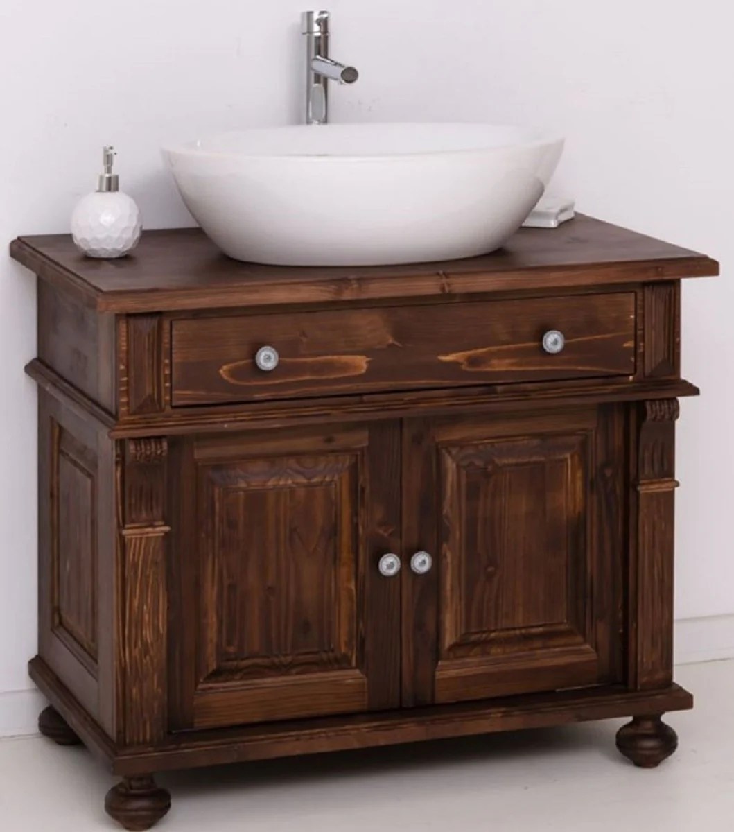 Casa Padrino Conjunto de Baño estilo Campestre Marrón Oscuro / Blanco - 1 Mesa de Baño & 1 Lavabo Ovalado de Cerámica - Muebles de Baño estilo Campestre - Muebles estilo Campestre