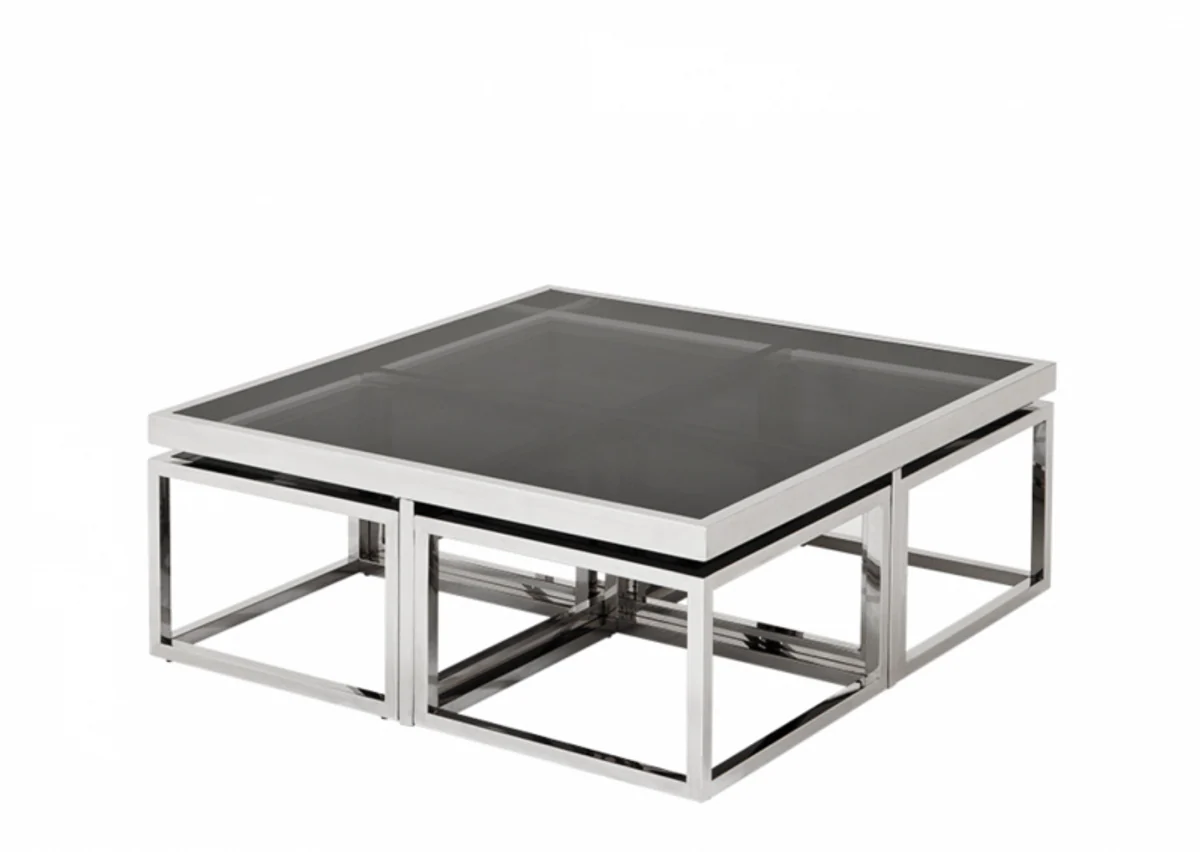 Casa Padrino Art Deco luxury coffee table set of 5 with smoke glass - living room coffee table - Luxury Quality