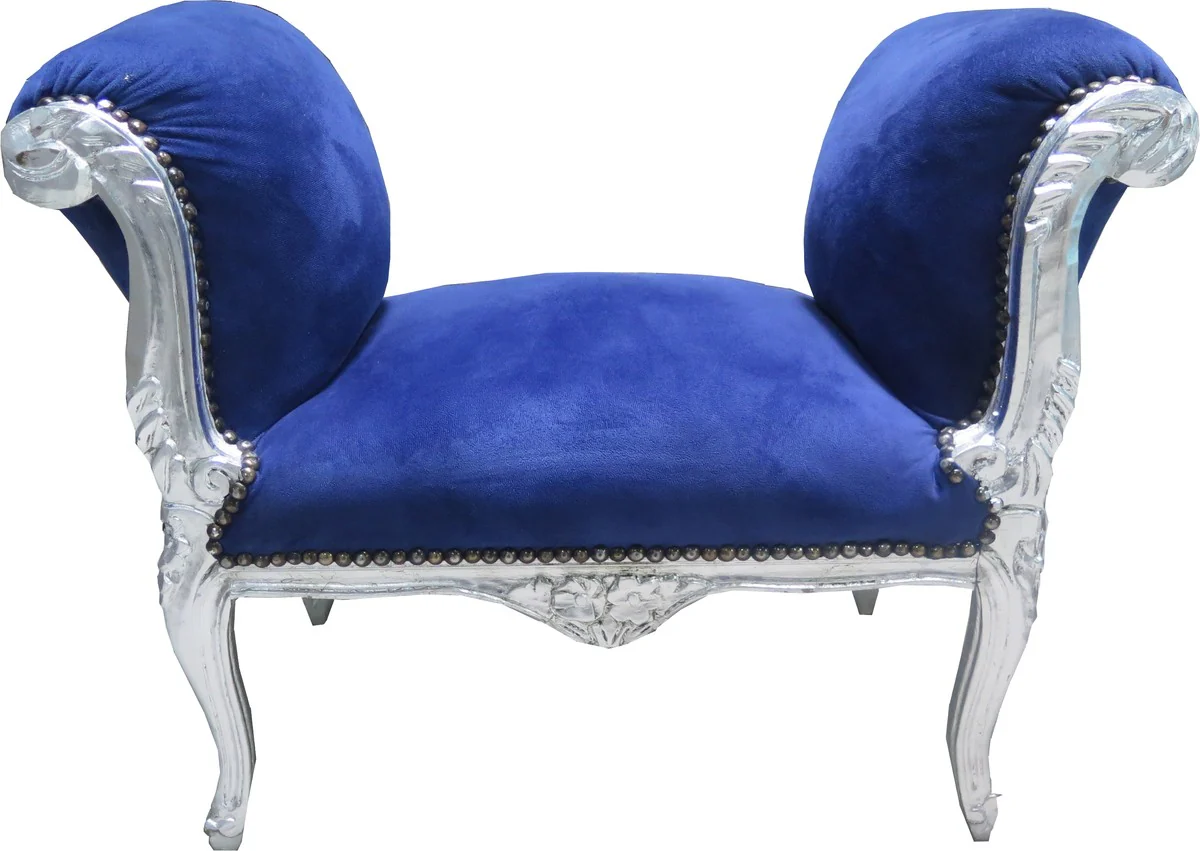Taburete Taburete Barroco Casa Padrino Royal blue / silver - bench - antique furniture style