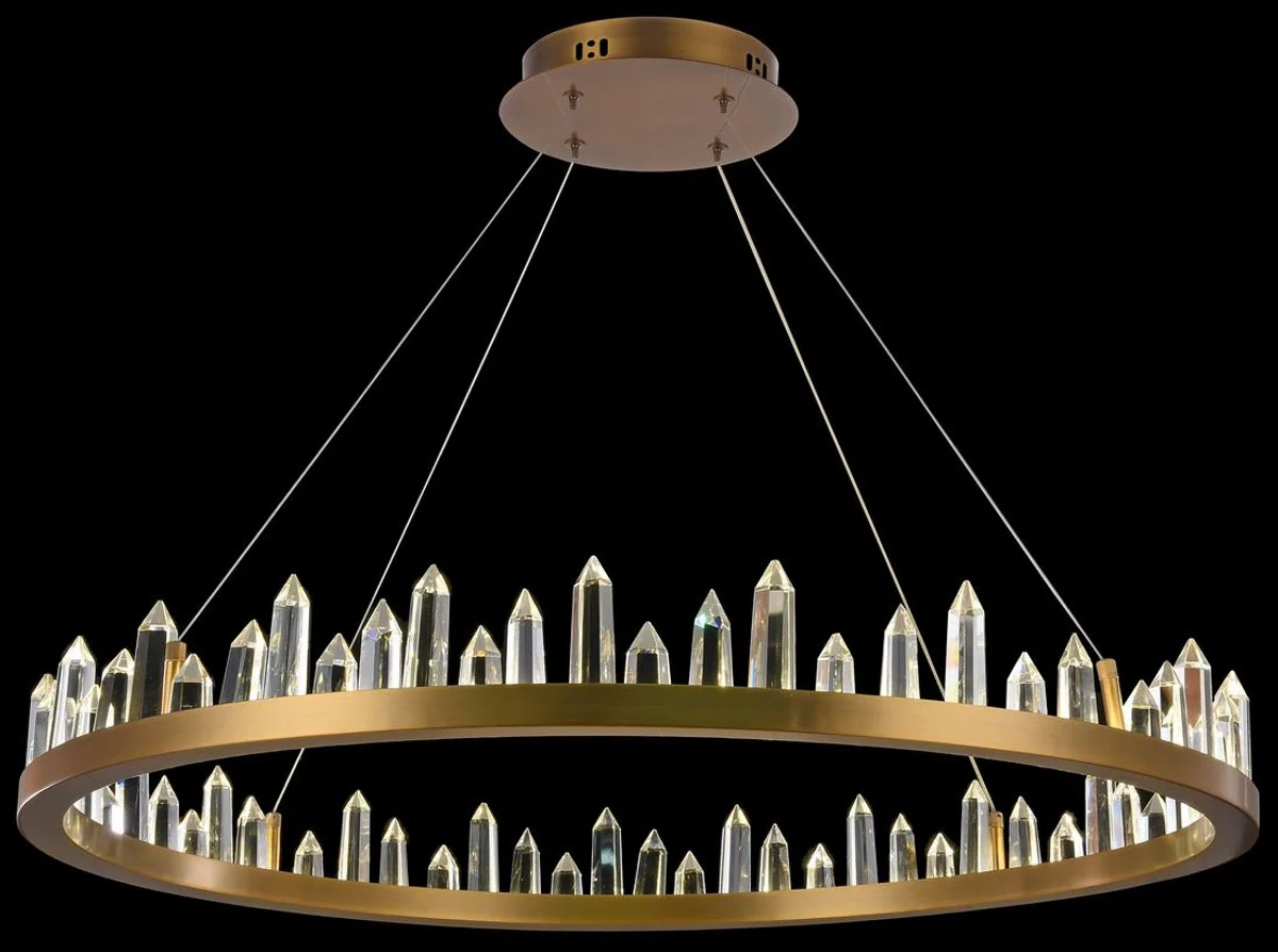 Casa Padrino LED pendant lamp with brass colored metal frame and crystal jagged Ø 85 x H. 10.4 cm - Living Room Furniture