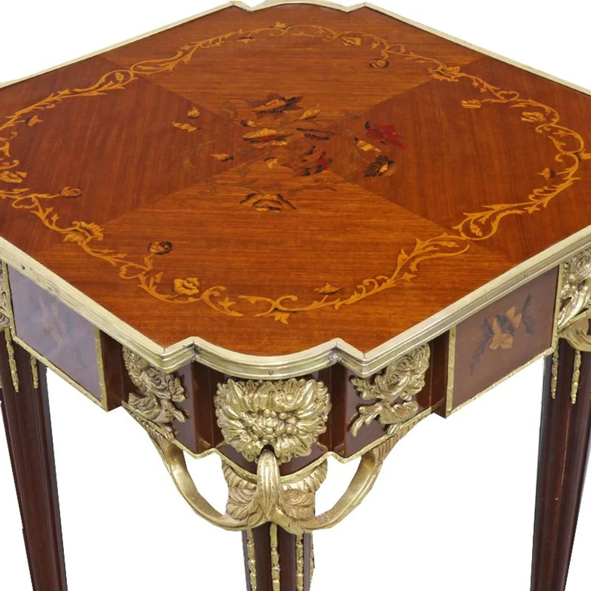 Casa Padrino Baroque Side Table Mahogany Incrustado / Gold H75 x 50 cm - Louis XVI Antique Style Table - Muebles
