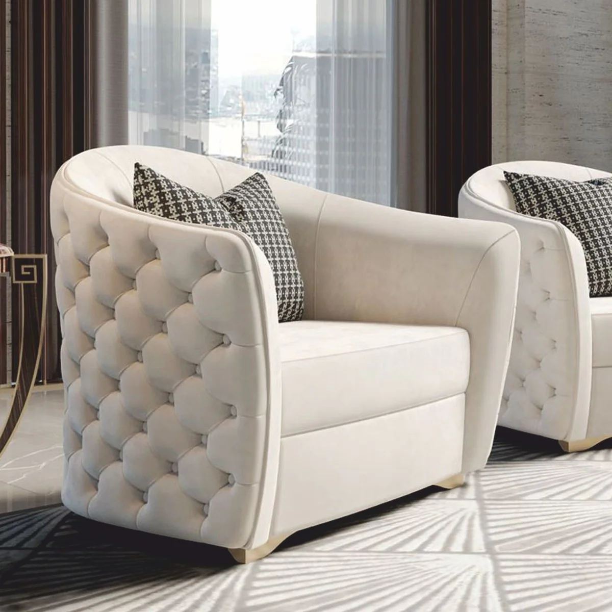 Casa Padrino sill¨®n Chesterfield de lujo para hotel gris / oro 114 cm - Hecho en Italia