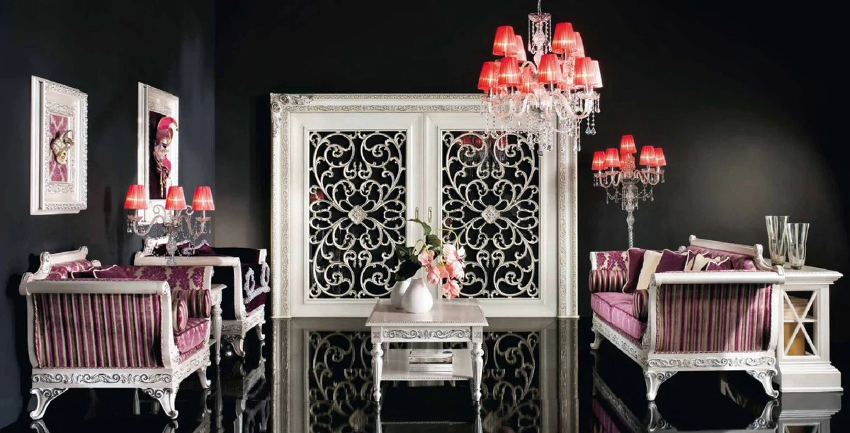 Casa Padrino araña de luces de cristal barroco de lujo plata / rojo Ø 80 x A. 90 cm - Magnífica lámpara de araña de estilo barroco con cristal veneciano y cristal de Swarovski - Hecho en Italia