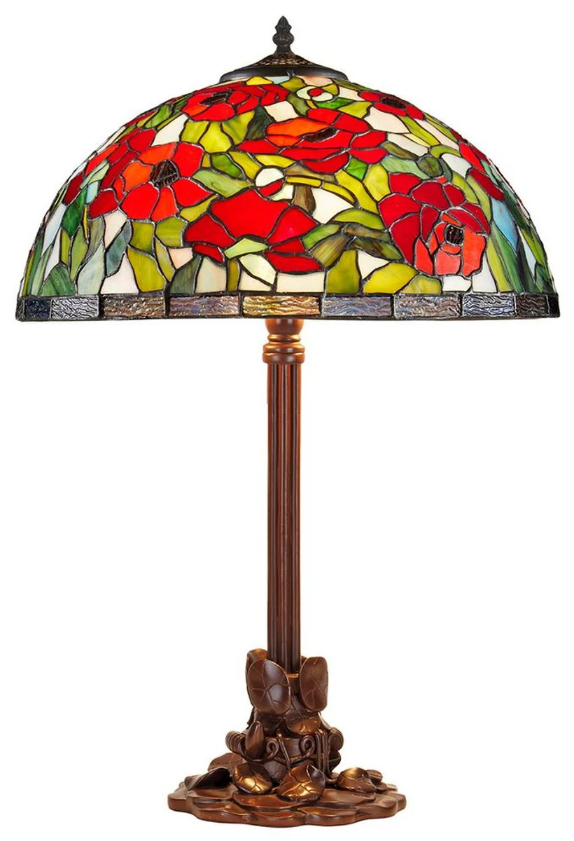 Casa Padrino Tiffany Table Lamp Bronze Colors / Multicolored Ø 40 x H. 61 cm - Tiffany Stool Lamp made of 528 Pieces