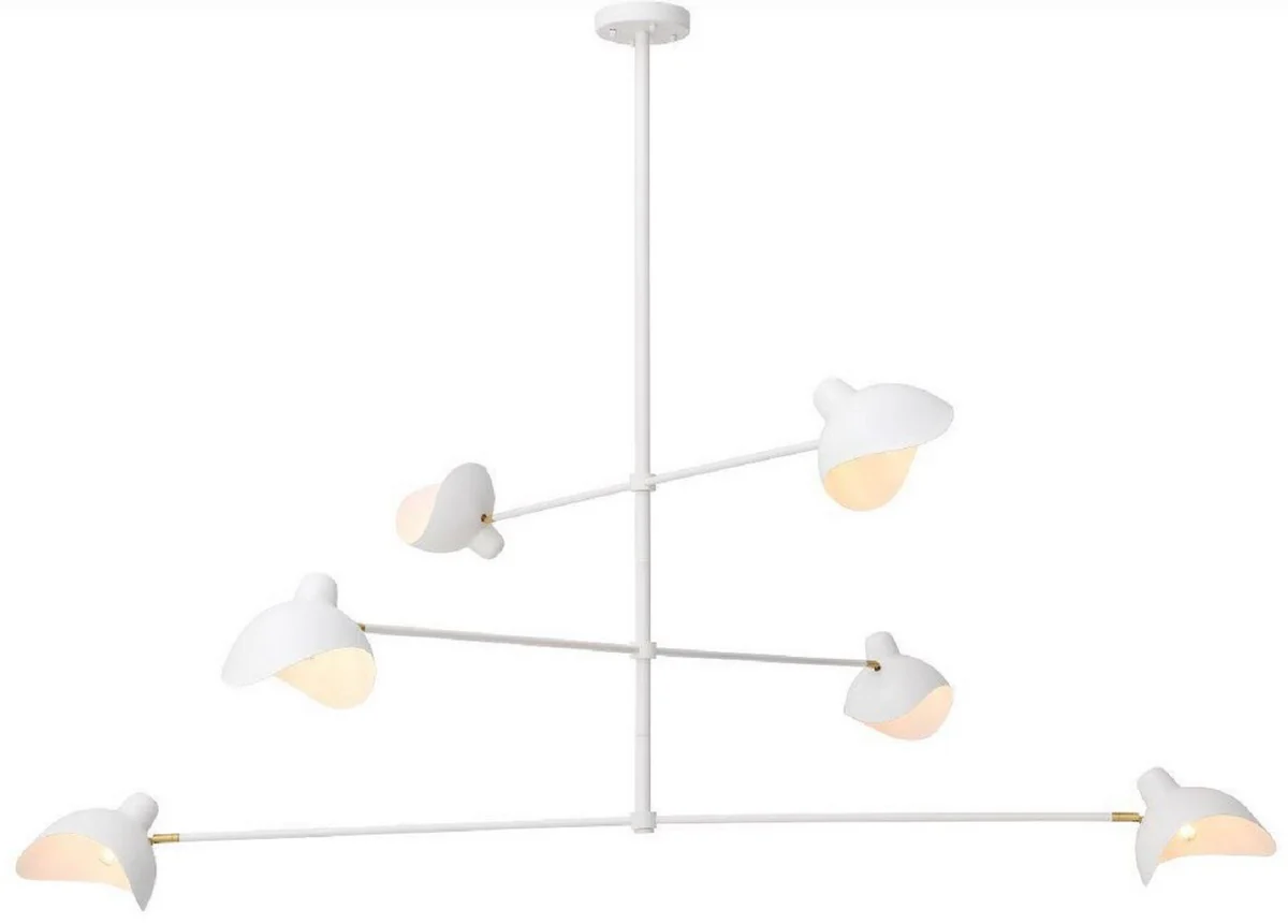 Casa Padrino lámpara de araña de diseño blanco / latón antiguo 180 x 180 x A. 84,5 cm - Elegante lámpara de araña de estilo años 50 - Colección de Lujo