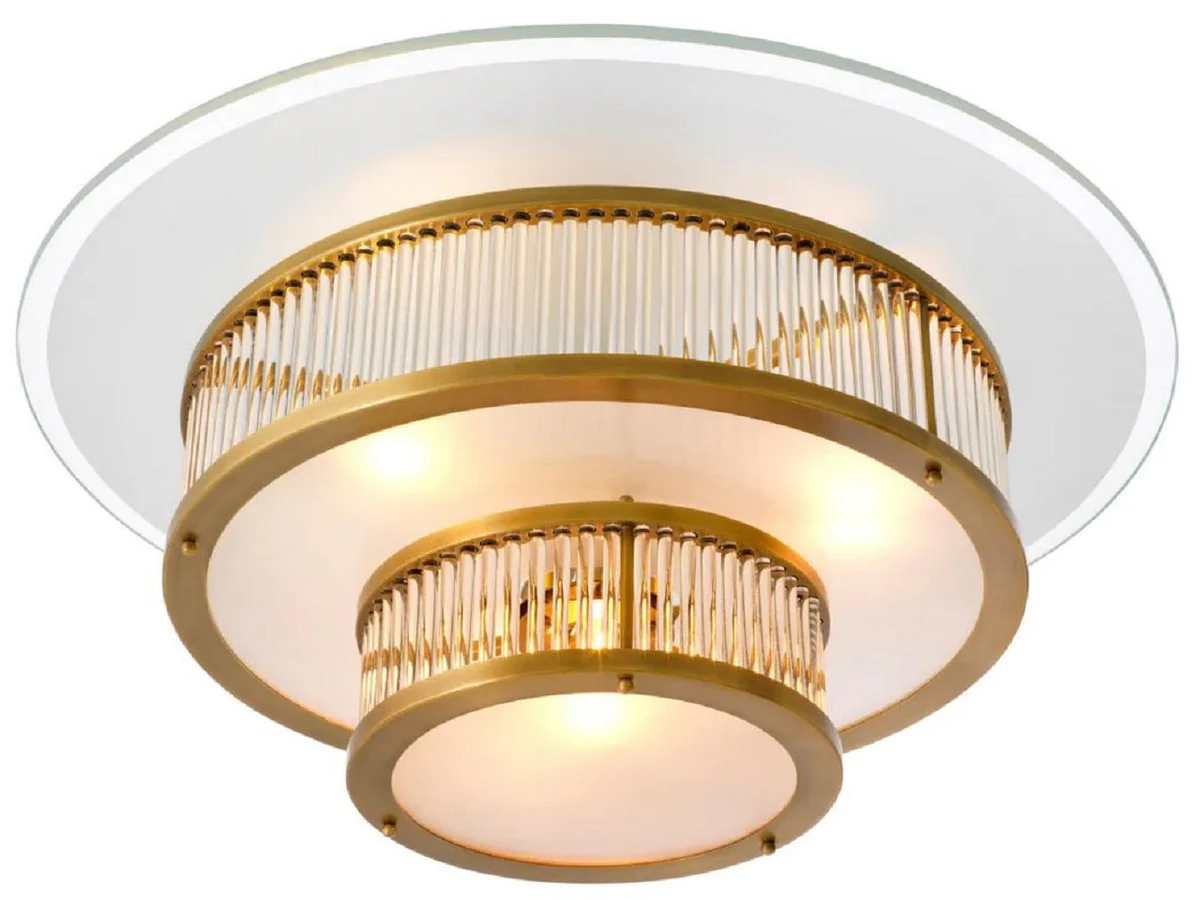 Casa Padrino lámpara de techo de lujo latón antiguo / blanco Ø 75 x A. 30,5 cm - Lámpara de techo redonda - Lámparas de techo de lujo - Calidad de lujo