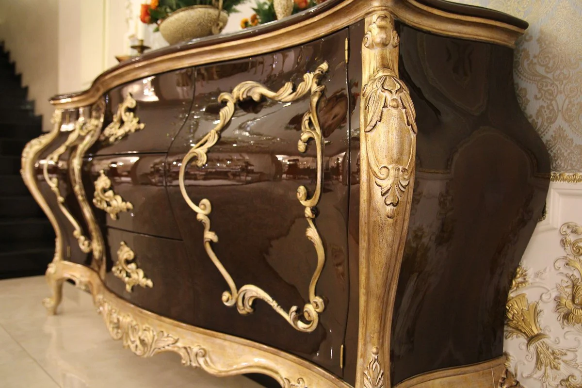 Casa Padrino cómoda barroco de lujo marrón oscuro / oro 243 x 60 x A. 115 cm - Mueble de madera maciza magnífica con 2 puertas y 3 cajones - Muebles Barrocos Nobles