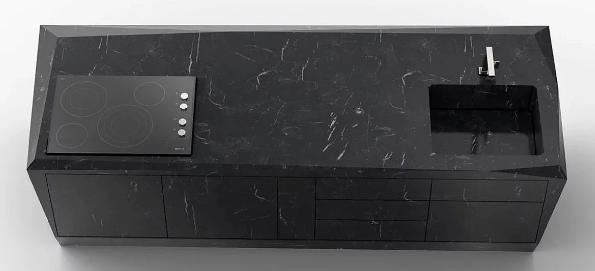 Casa Padrino bloque de cocina de lujo fabricado en m¨¢rmol marquina de alta calidad negro 270 x 100 x A. 75 cm - Muebles de comedor de m¨¢rmol de lujo - Muebles de Hotel - Calidad de Lujo