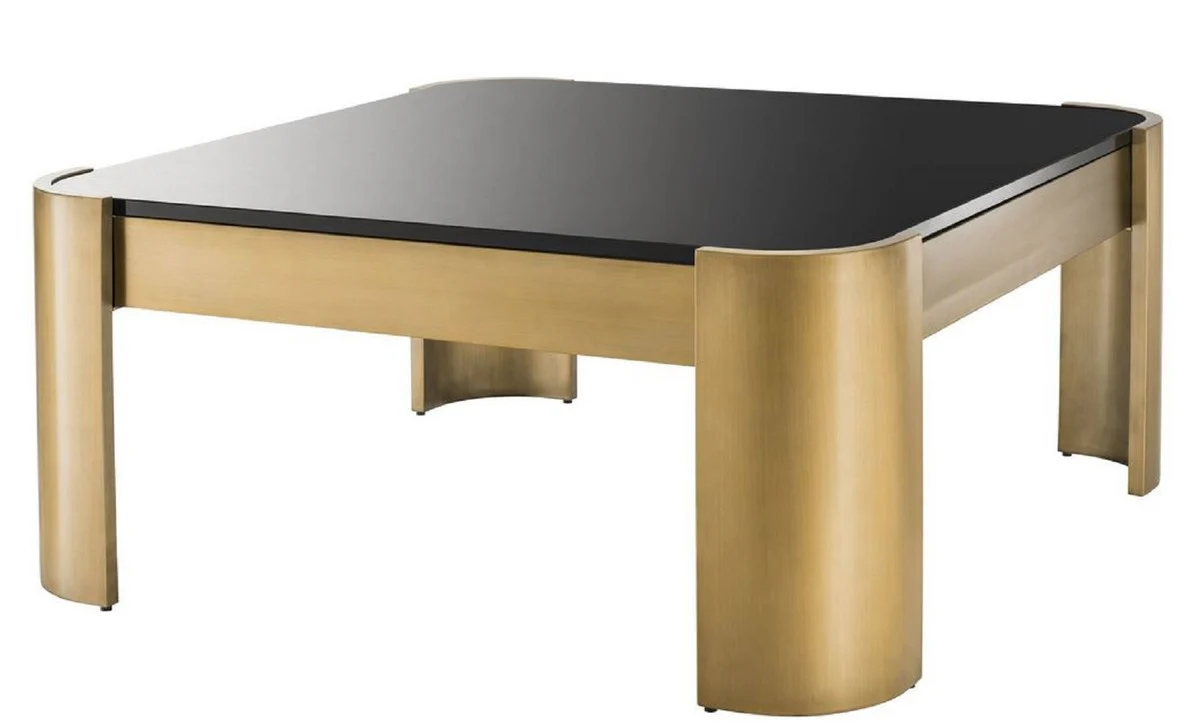 Casa Padrino mesa de centro de lujo lat¨®n / negro 100 x 100 x H. 46 cm - Mesa de Sal¨®n de Acero Inoxidable con Tapa de Cristal - Colecci¨®n de Lujo