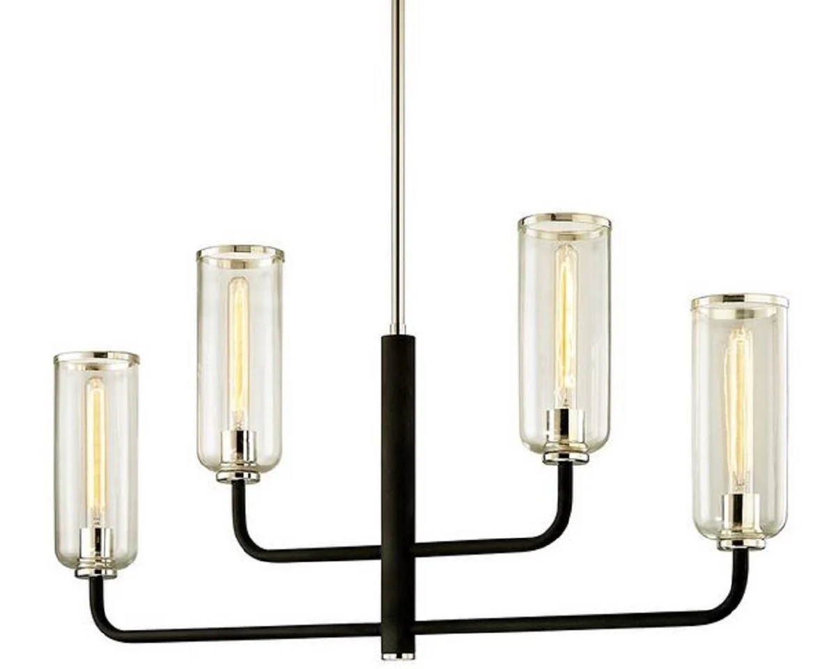 Casa Padrino araña de lujo negro / plata 109,2 x 12,1 x H. 55,9 cm - Araña con Pantallas de Vidrio