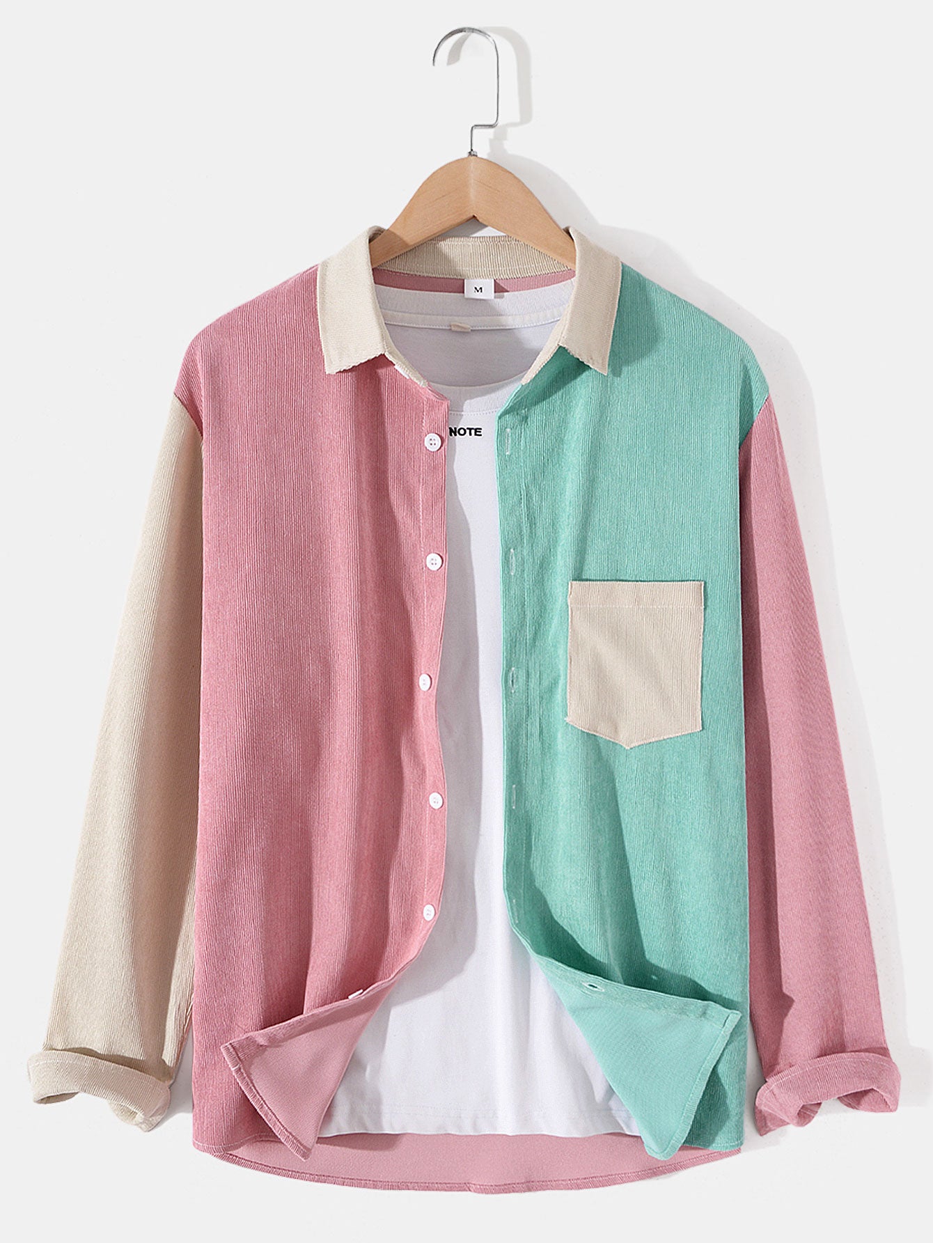 Long Sleeve Patchwork Corduroy Shirt