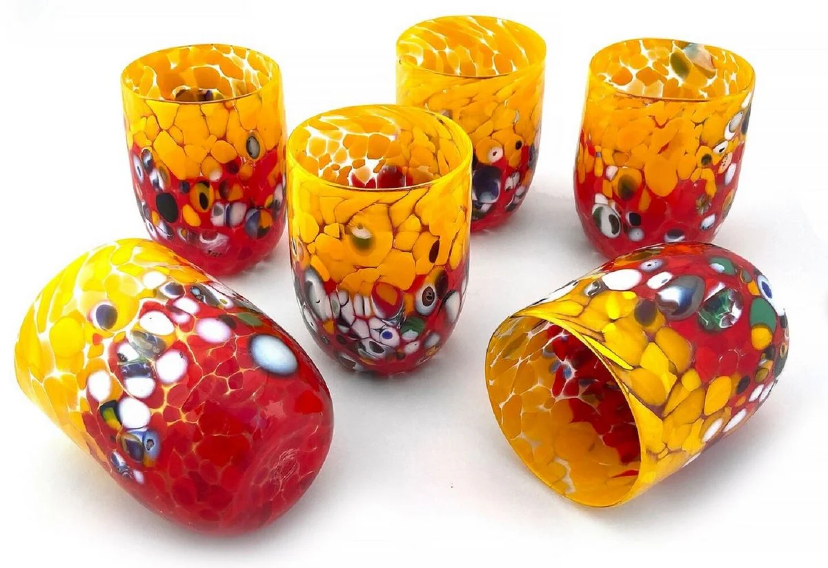 Casa Padrino conjunto de 6 vasos de agua de cristal de Murano de lujo amarillo / rojo ? 8 x A. 10,5 cm - Hecho en Italia