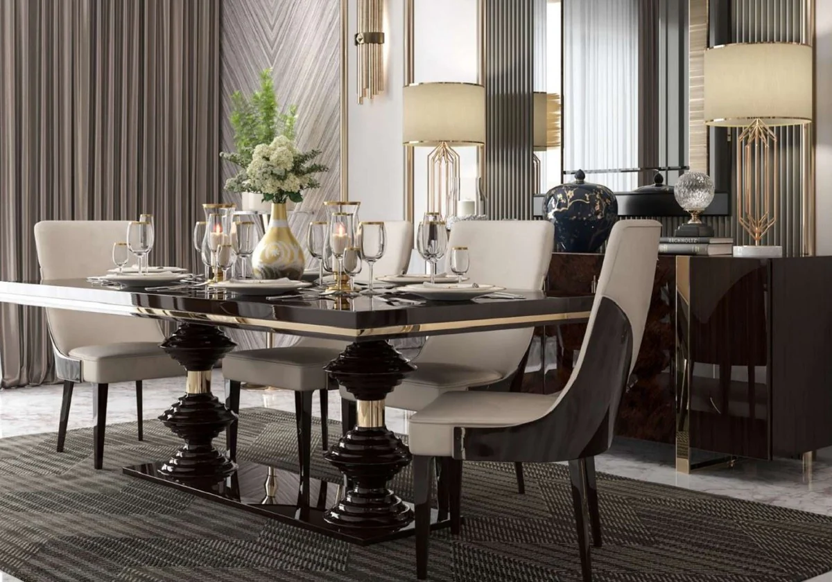 Casa Padrino aparador Art Dec¨® de lujo marr¨®n oscuro brillante / oro - Mueble de sal¨®n noble con 6 puertas - Muebles Art Deco