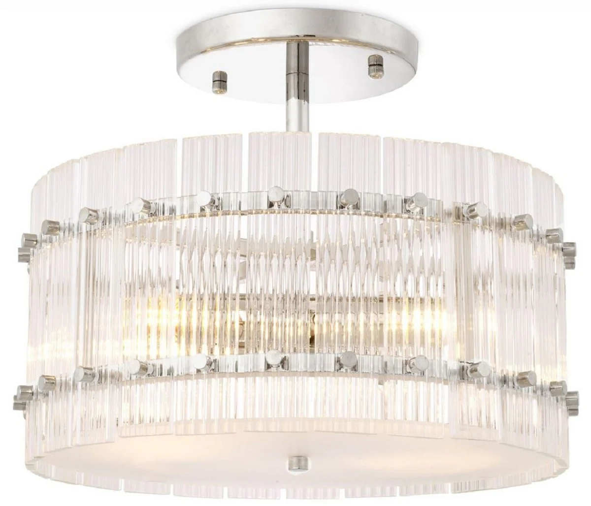 Casa Padrino lámpara de techo de lujo plata / blanco Ø 45 x A. 22 cm - Lámpara de techo redonda de vidrio - Lámparas de techo modernos
