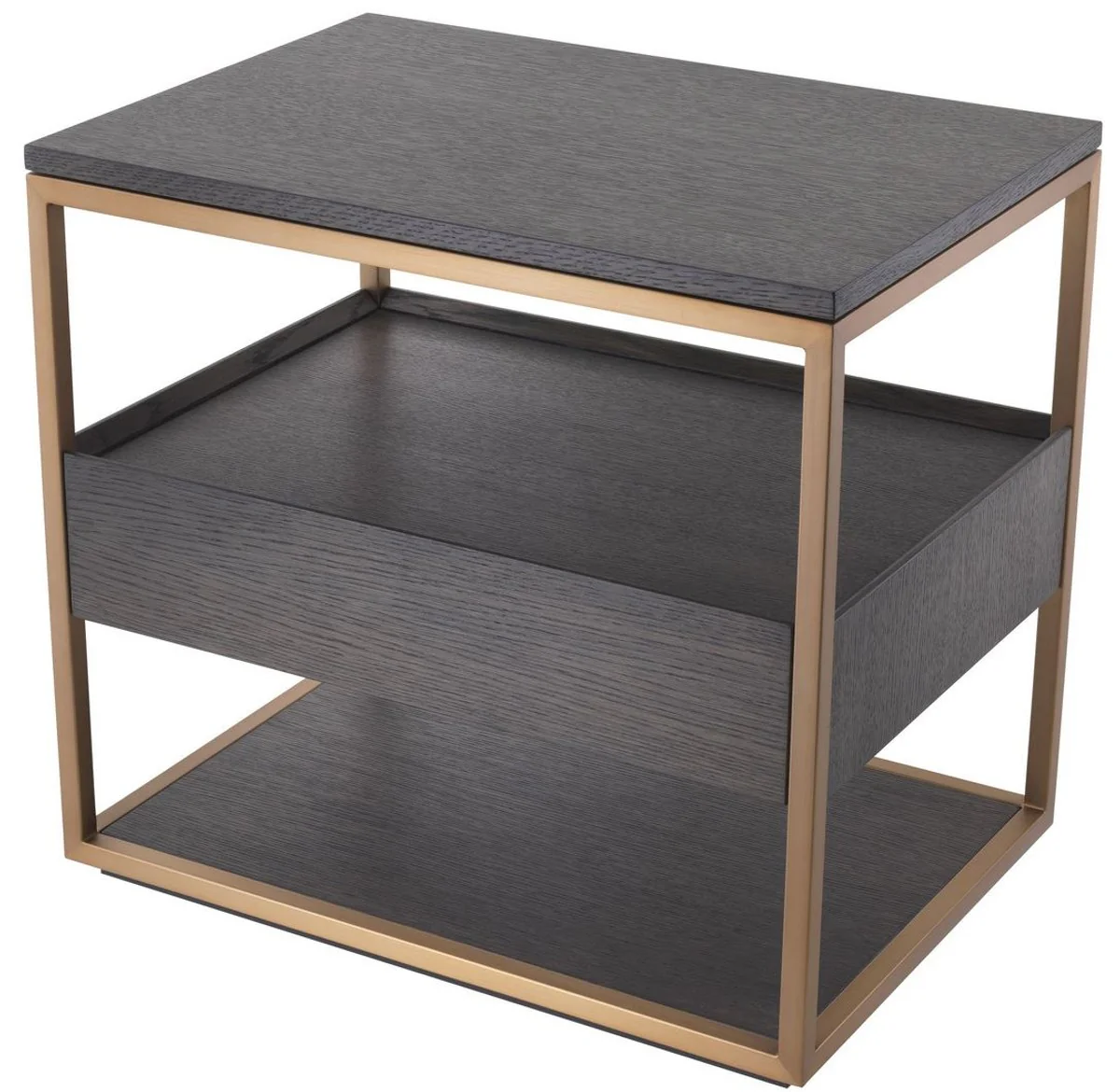 Casa Padrino mesa auxiliar de lujo con caj¨®n moca / cobre 65 x 46 x A. 61 cm - Mesita de noche de chapa de roble con marco de acero inoxidable - Muebles de Lujo