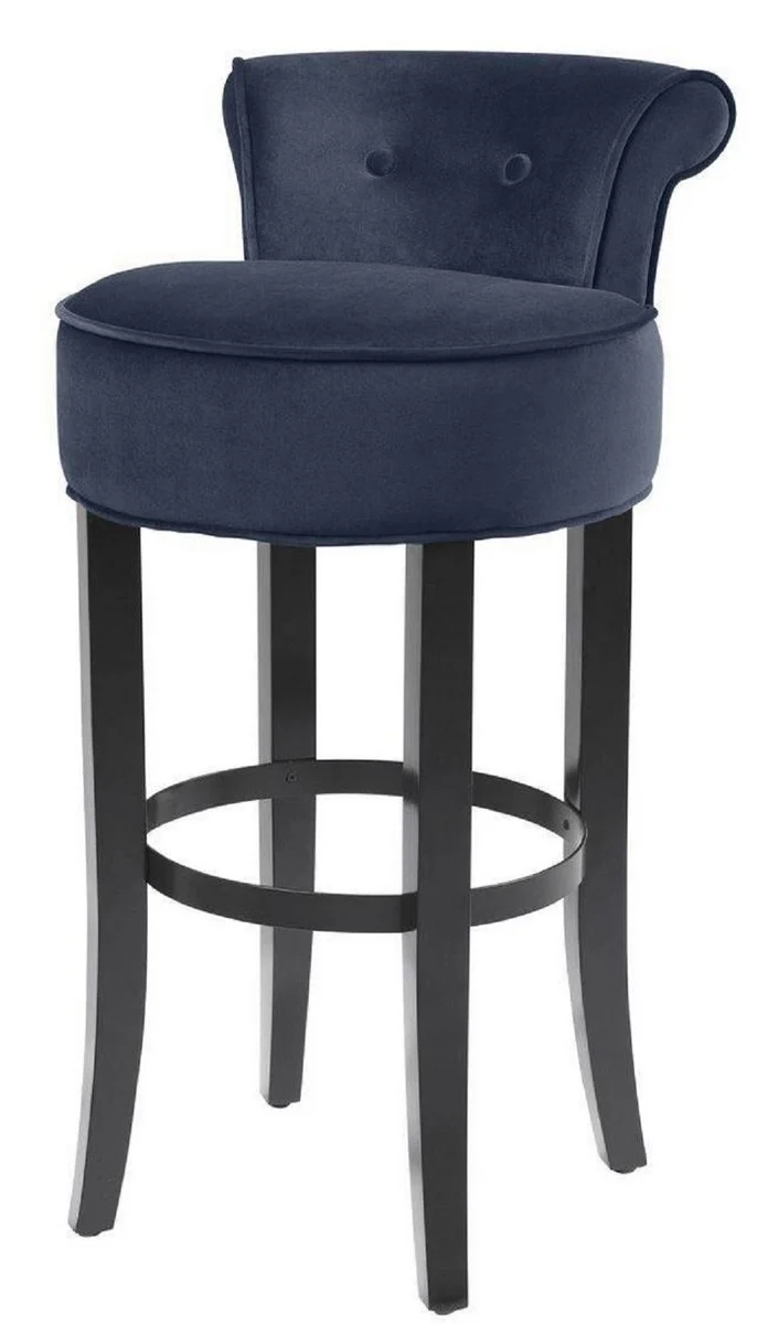 Casa Padrino silla de bar de lujo azul medianoche / negro 45 x 51 x H. 88 cm - Taburete de Bar con Tela de Terciopelo Fino