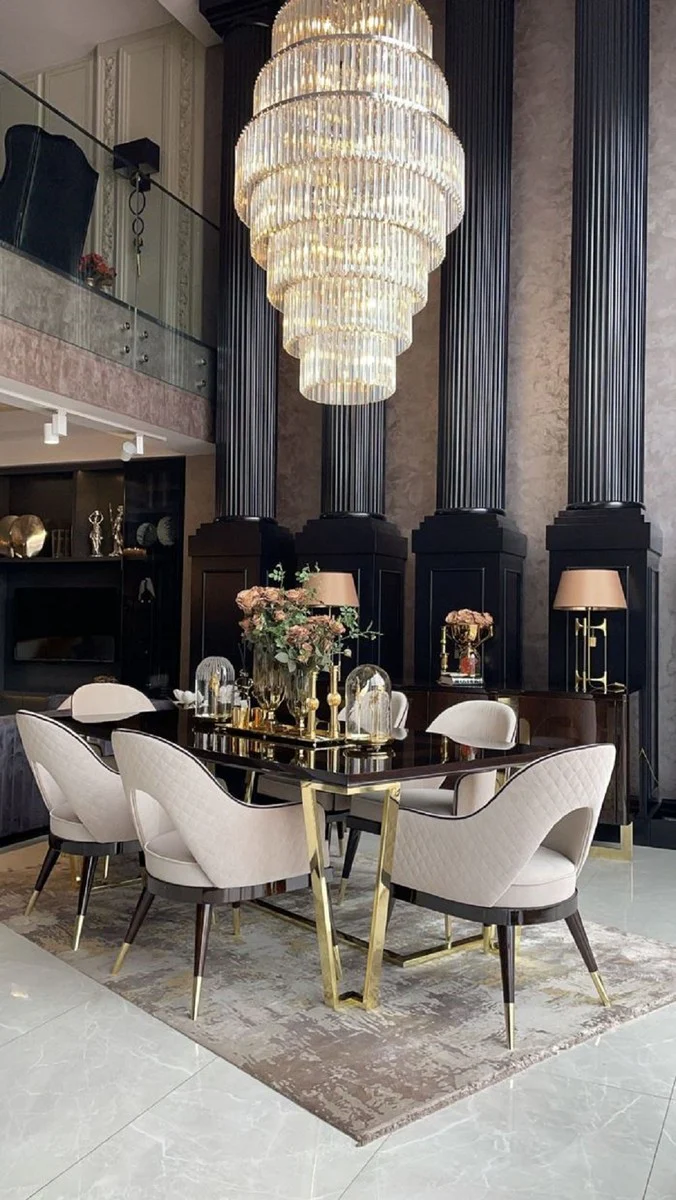 Casa Padrino conjunto de sillas de comedor Art Deco de lujo beige / marr¨®n oscuro / oro - Conjunto de 6 sillas de cocina - Muebles de comedor Art Deco de alta calidad