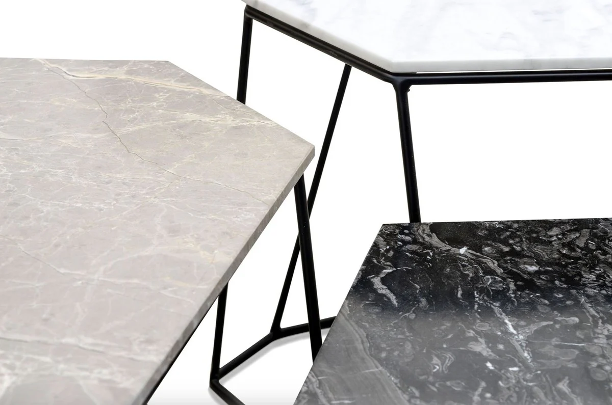 Casa Padrino mesa de centro de diseño conjunto de 3 blanco / gris / negro - Muebles de Salón de Lujo