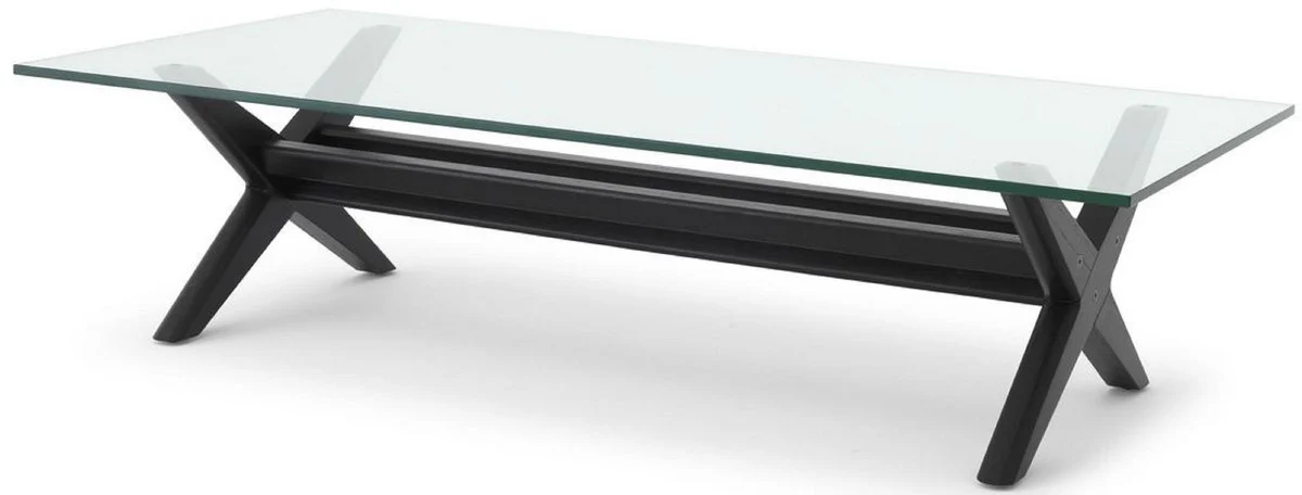 Casa Padrino mesa de centro de lujo negro 160 x 80 x A. 40,5 cm - Mesa de sal¨®n rectangular de madera maciza con tapa de vidrio - Muebles de sal¨®n de lujo