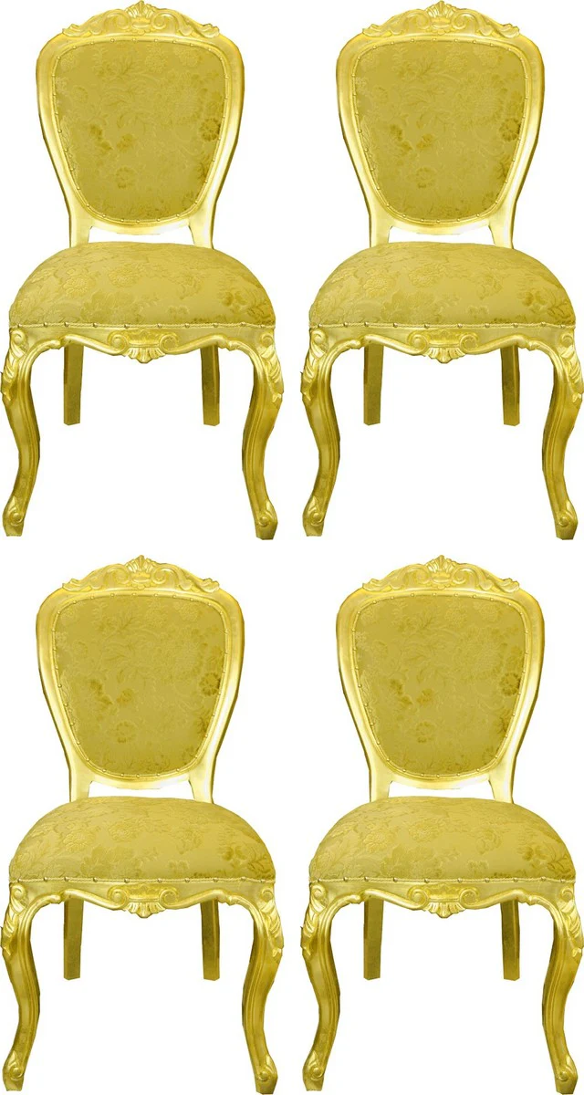 Pomp??s by Casa Padrino sillas de comedor barrocos de lujo patr¨®n de ramo oro / oro - Sillas barrocas Pomp??s dise?adas por Harald Gl??ckler - 4 Sillas de Comedor - Muebles de comedor barrocos