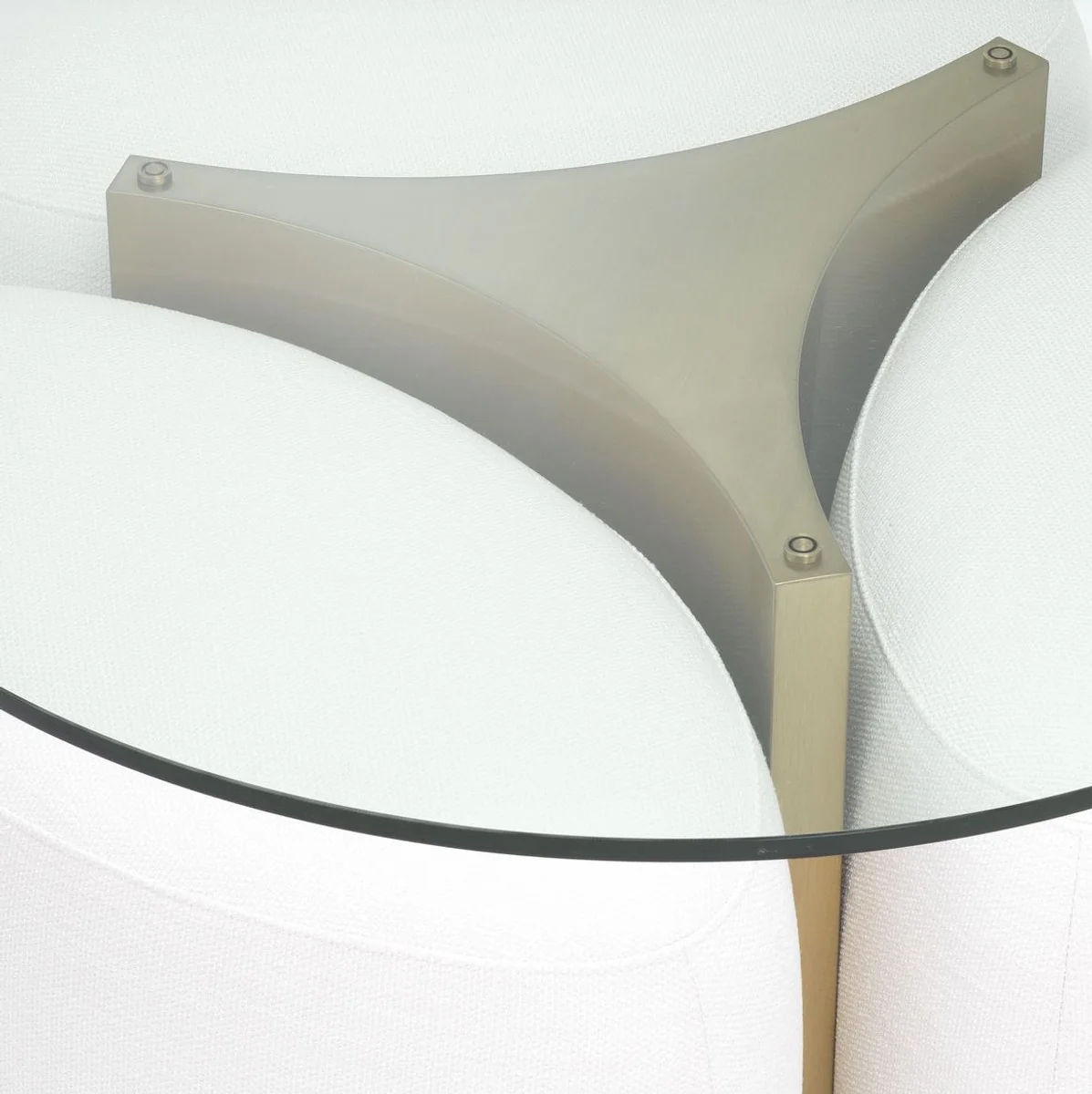 Casa Padrino mesa de centro de lujo blanco / lat¨®n antiguo ? 104 x A. 46,5 cm - Mesa de sal¨®n redonda de acero inoxidable con tapa de vidrio y 3 taburetes elegantes - Muebles de sala - Muebles de lujo