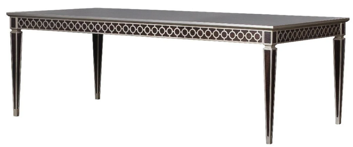 Casa Padrino mesa de comedor Art Deco de lujo negro / plata 240 x 110 x A. 78 cm - Mesa de comedor noble - Muebles de Comedor Art Deco